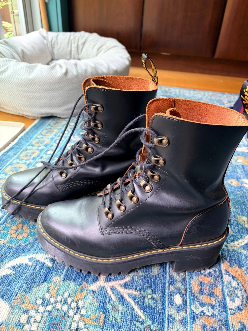 Doc Martins Black Leather Lace-Up Boots Size 7